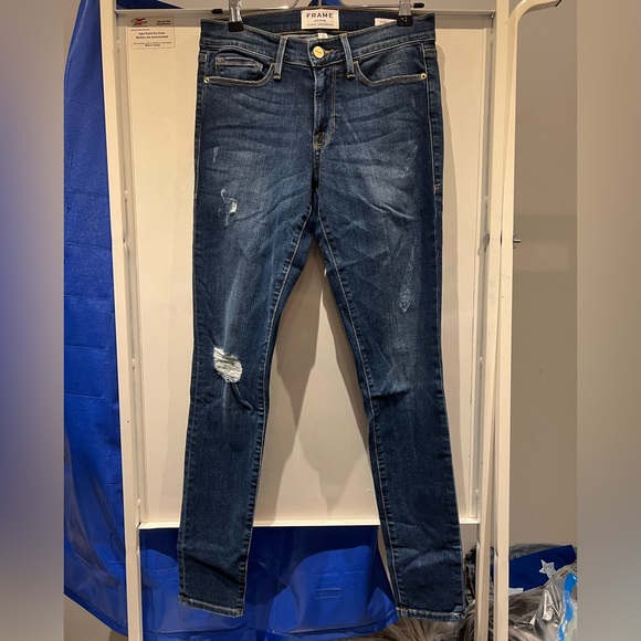 FRAME Skinny Blue Ripped Jeans - Picture 1 of 4